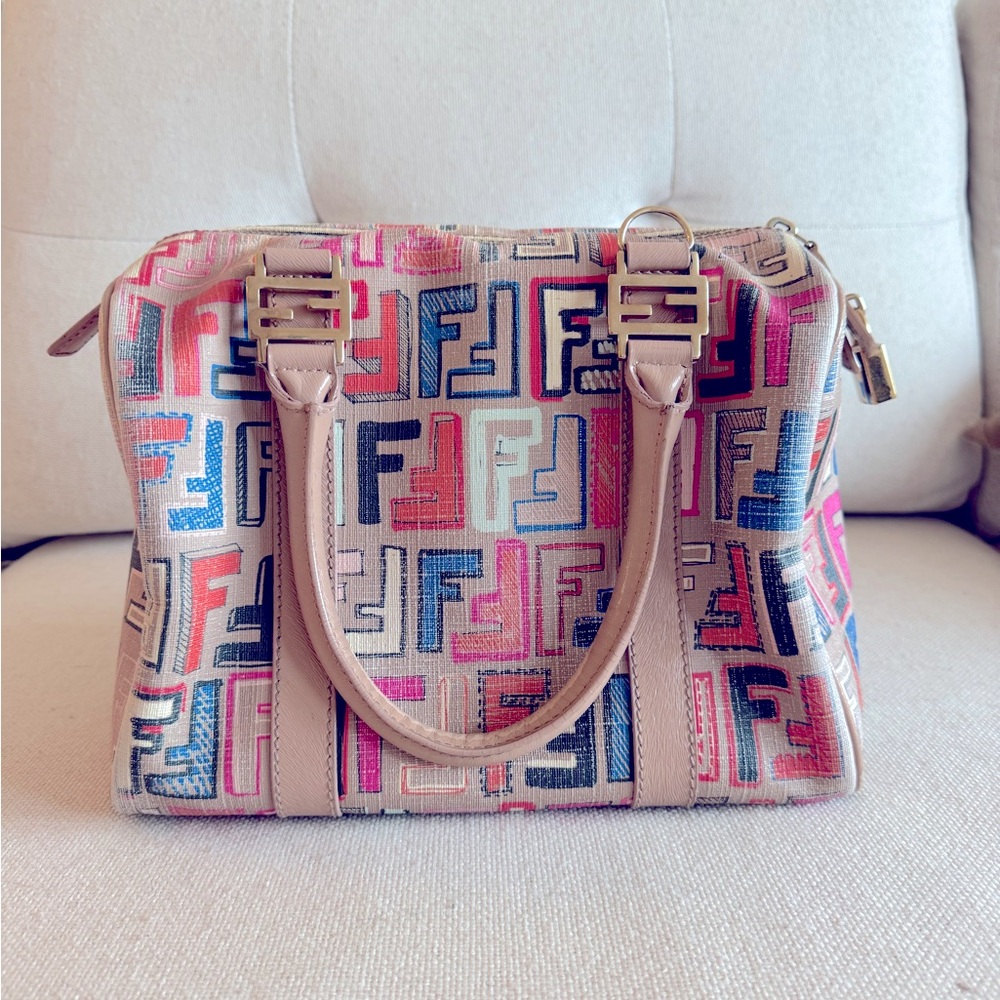 Authentic Fendi Zucca Boston Multicolor Coated canvas tote
